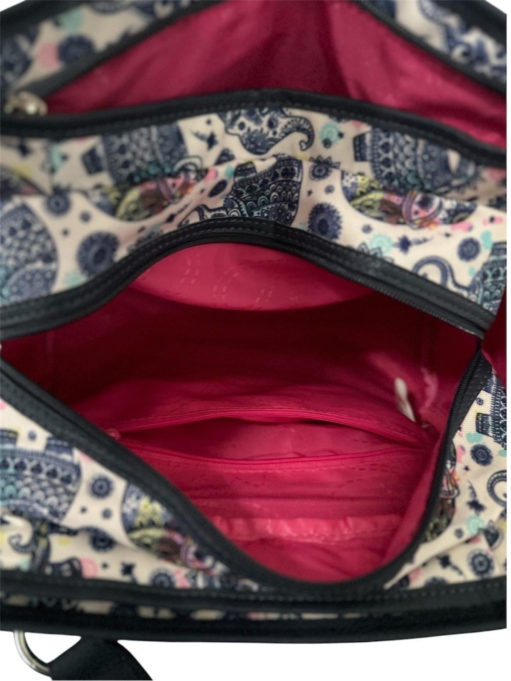 Lily Bloom Maggie Satchel Navy White Mandala Elephant Shoulder Bag - Picture 5 of 9